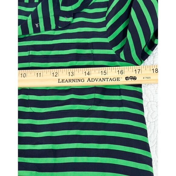 J. Crew 100% Silk Navy and Green Striped Collared Button-Up Sz 0 Excellent Cond. - Picture 6 of 7